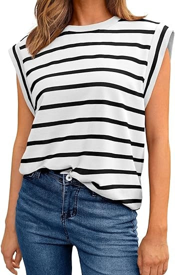 Striped Crew Neck Sleeveless Top